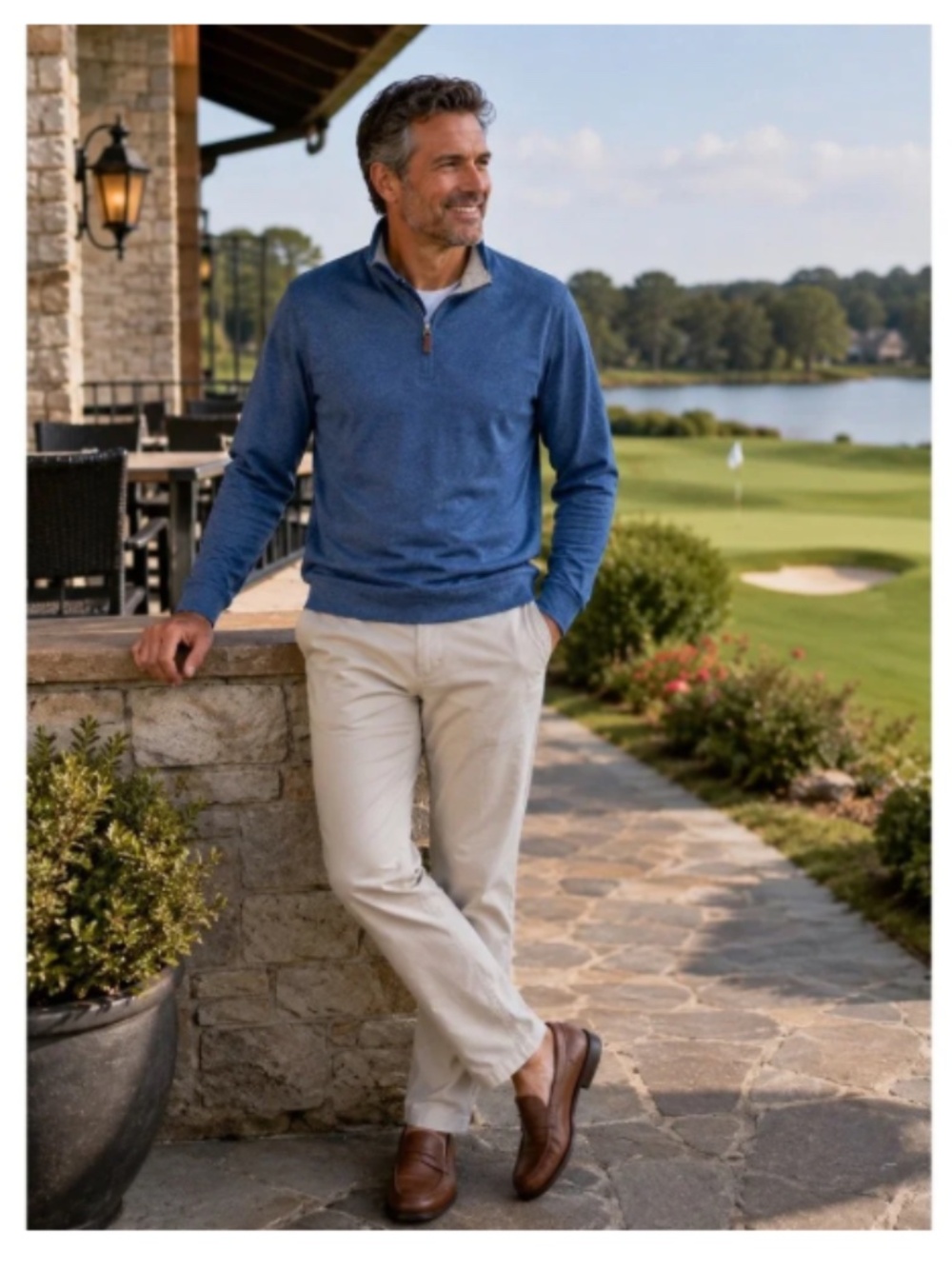 J. McLaughlin Heather Navy Quarter-Zip Pima Cotton Pullover